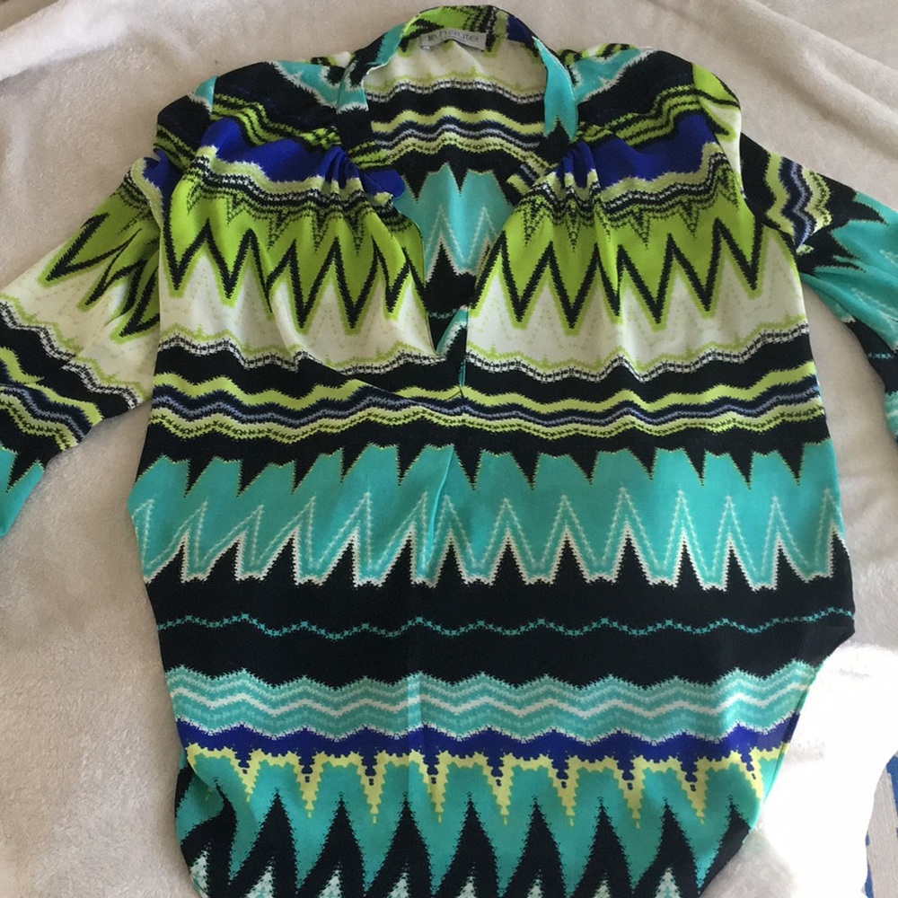 Long sleeve bright multi-colored blouse